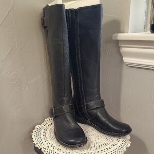 Cabelas Black Knee High Leather Boots Size 9 Zip Up Outer Buckle